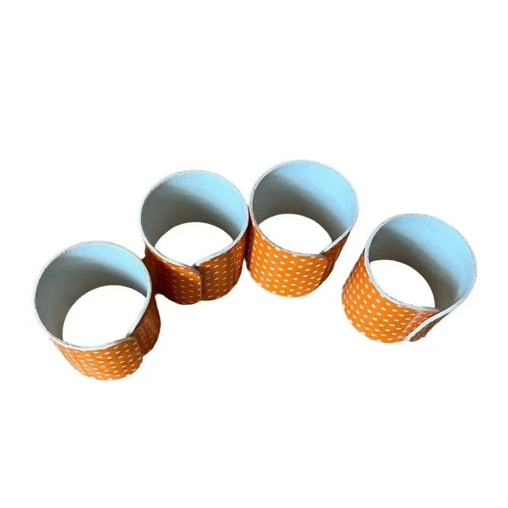 Vintage MCM Set of 4 Orange Napkin Rings W/ White Polka Dots Plastic Bright